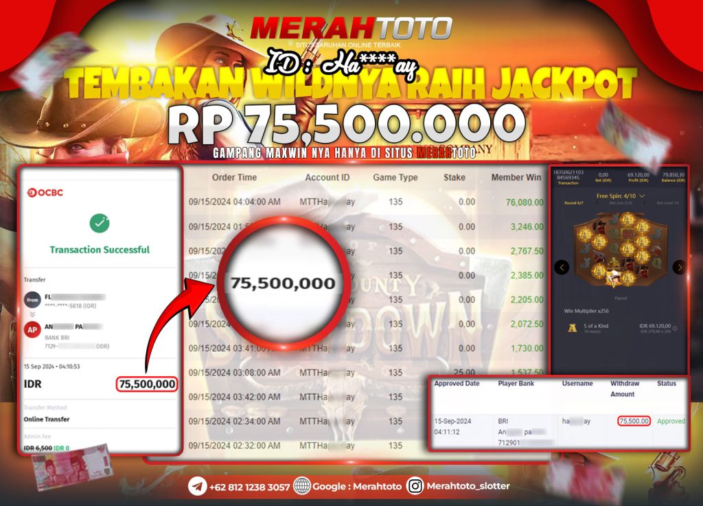 Bukti JP Slot Member MERAHTOTO 15 September 2024 Wild Bounty Showdown -  PG SLOTS