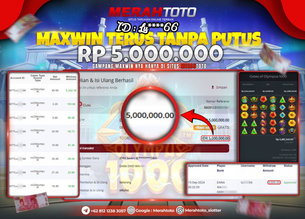 Bukti JP Slot Member MERAHTOTO 15 September 2024 Gates of Olympus 1000 - PRAGMATIC PLAY