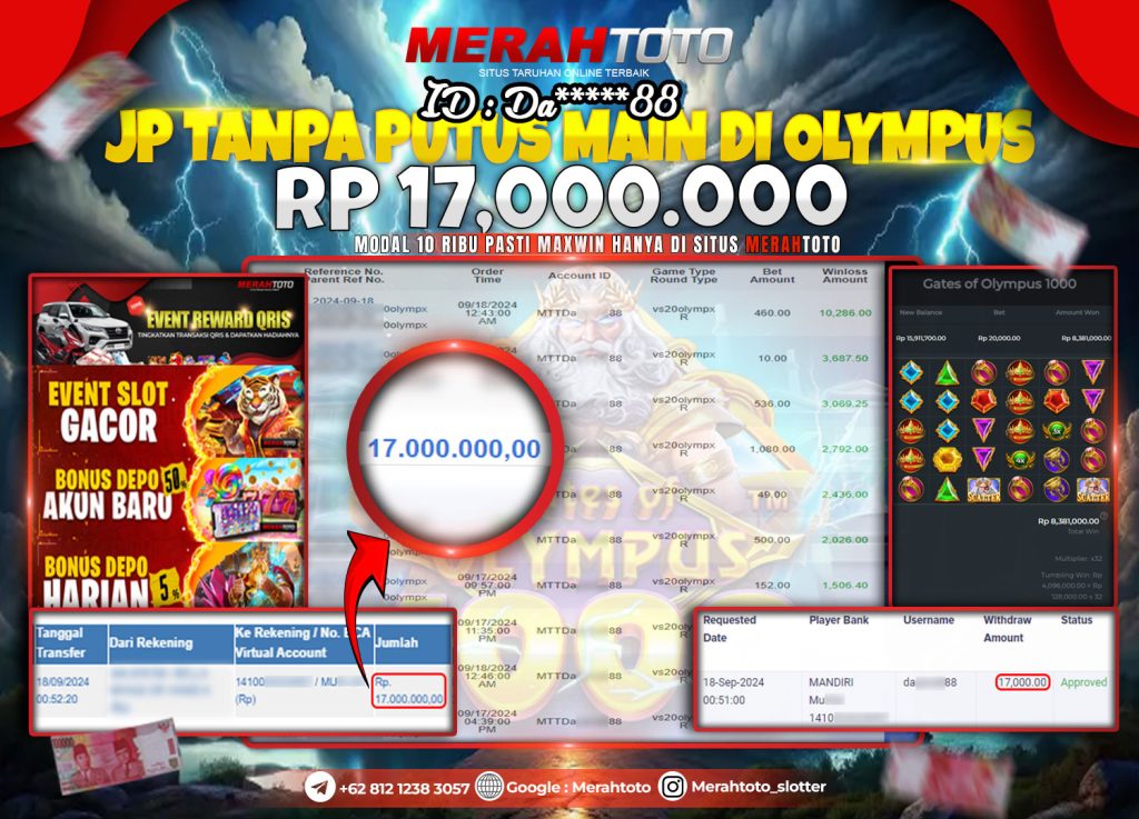 Bukti JP Slot Member MERAHTOTO 18 September 2024 Gates of Olympus 1000 - PRAGMATIC PLAY